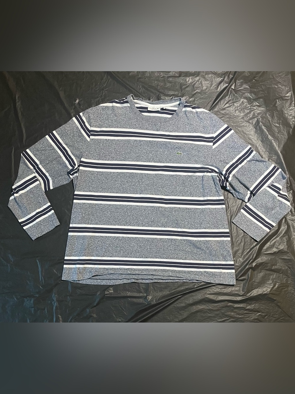 Lacoste Men’s Navy and White Striped Long Sleeve Tee